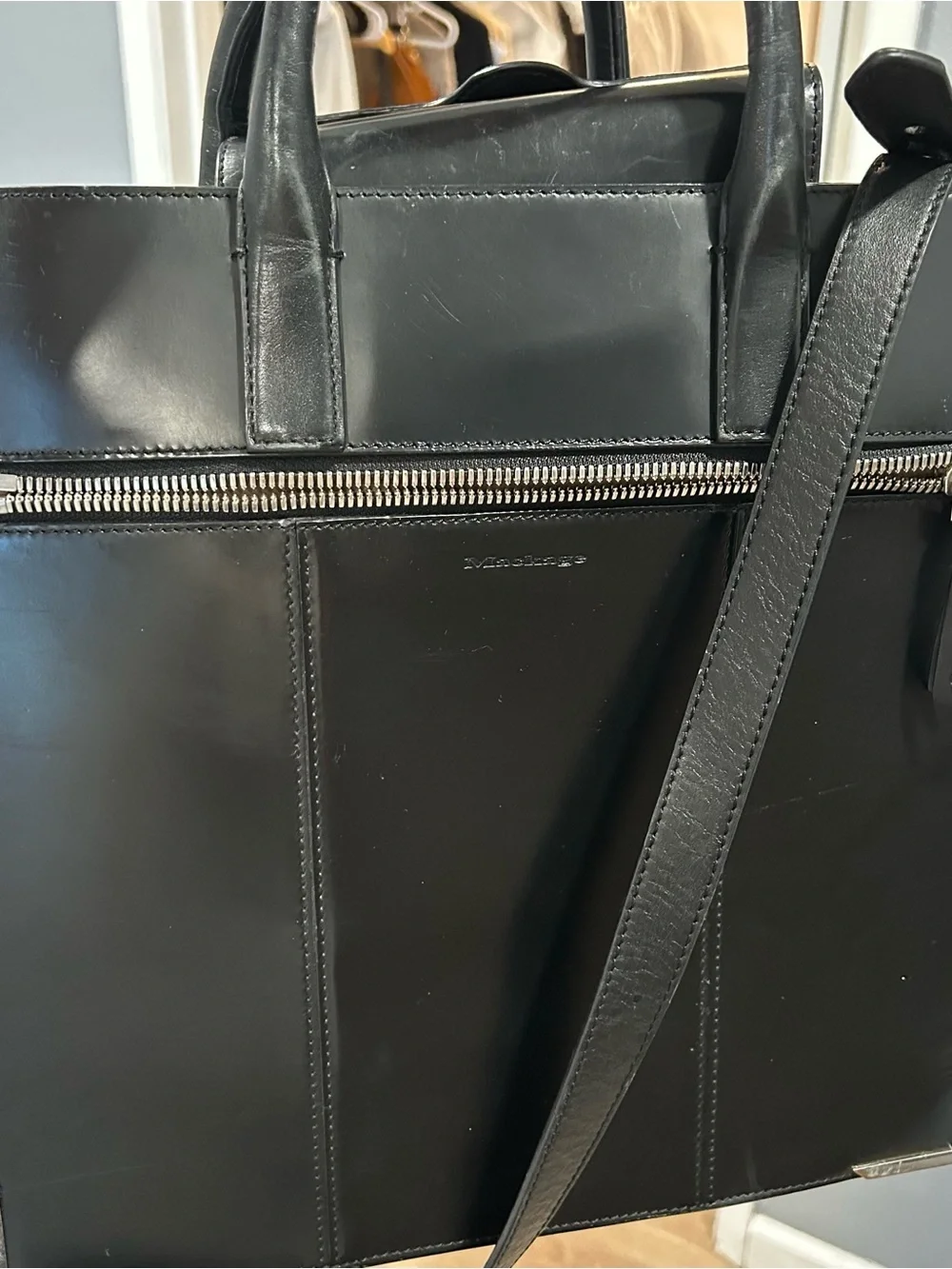 Mackage Black Leather Tote Satchel Crossbody Bag Snake Embossed Accent